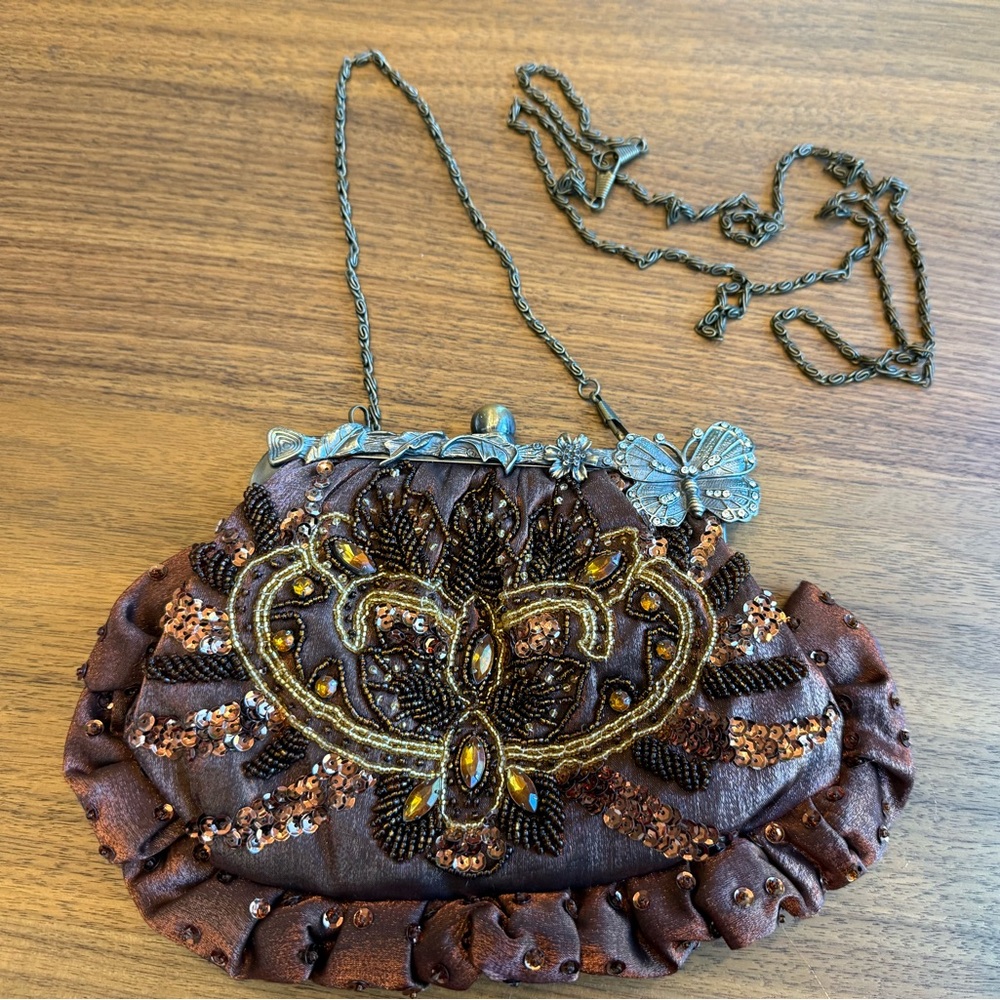Vintage Art Deco, 1920s Embellished Brown Bronze Evening Clutch Bag